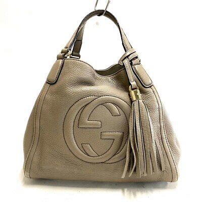 Gucci Soho Tote Bag 336751 Gray Beige Leather With Bag 